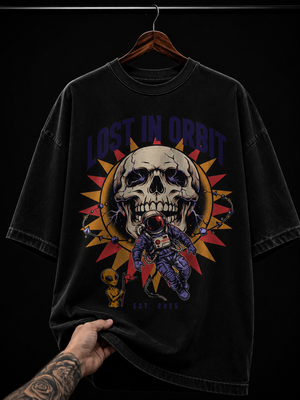 Lost In Orbit Skull Astronaut graphic T-shirt