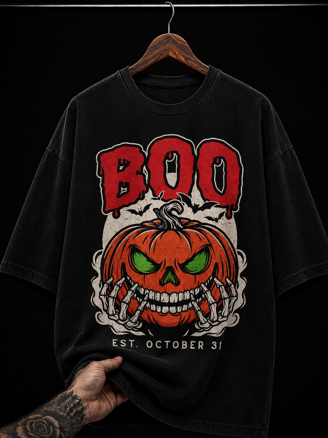 Boo Spooky Pumpkin and Skeleton graphic T-shirt