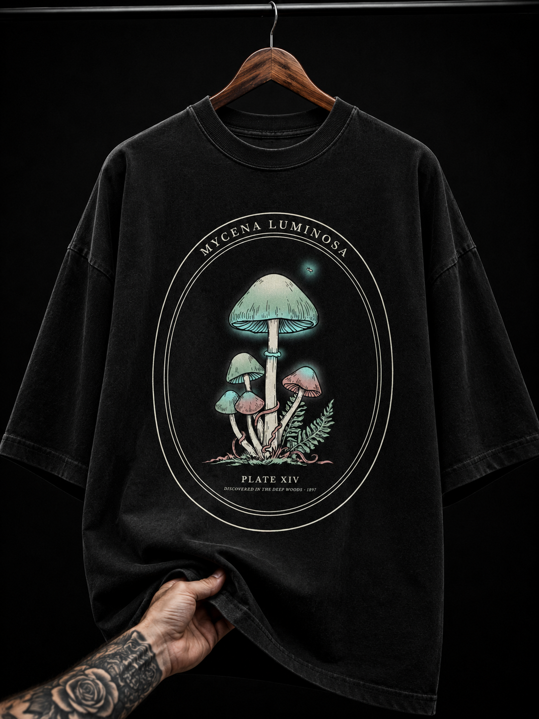 Mycena Luminosa Glowing Mushroom graphic T-shirt