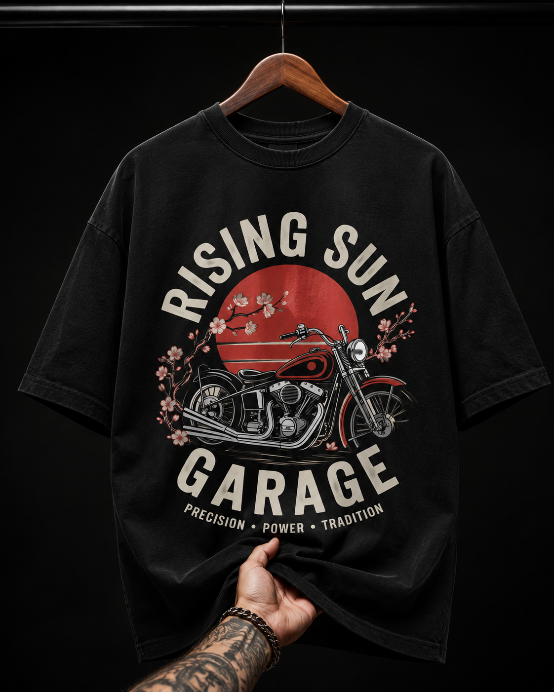 Rising Sun Garage Motorcycle graphic T-shirt