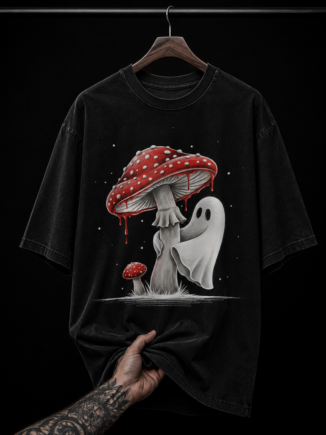 Spooky Mushroom and Ghost graphic T-shirt