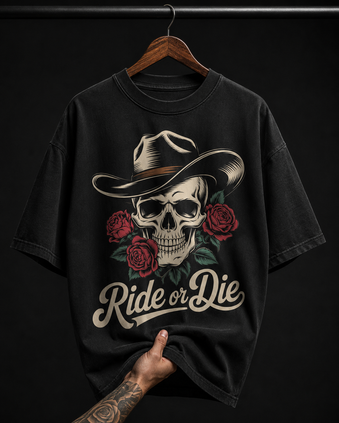 Cowboy Skull and Roses graphic T-shirt