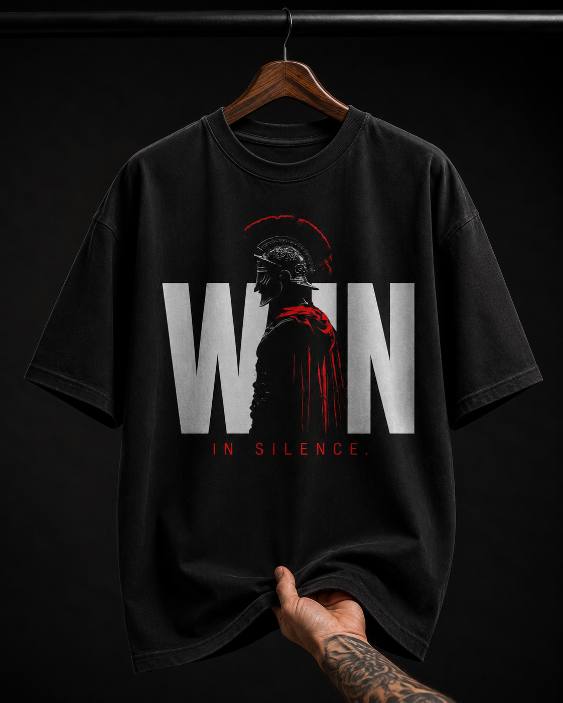 Win In Silence Spartan Warrior graphic T-shirt