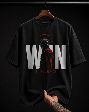 Win In Silence Spartan Warrior graphic T-shirt