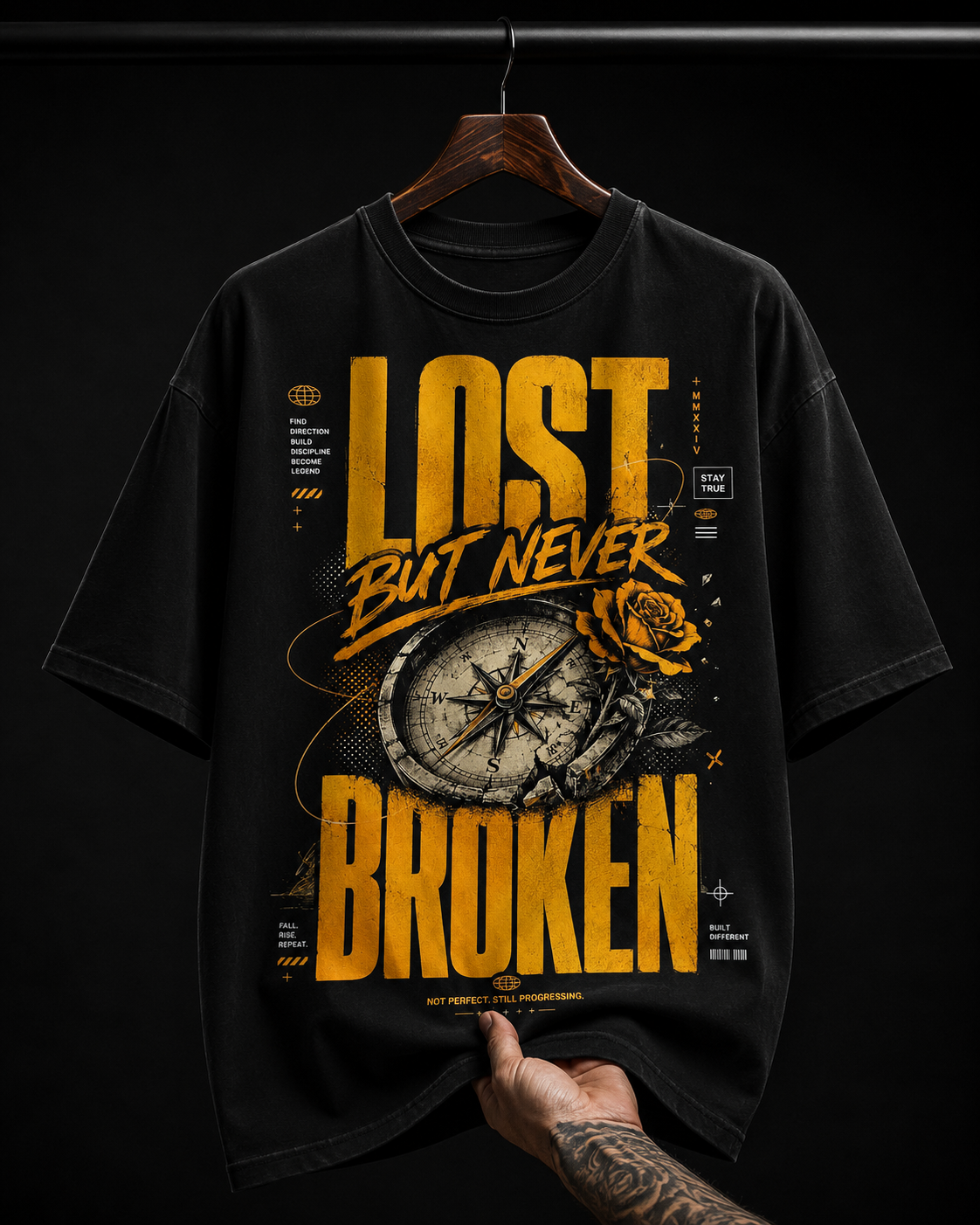 Lost But Never Broken Compass and Rose graphic T-shirt
