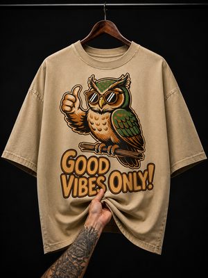 Good Vibes Only Cool Owl graphic T-shirt