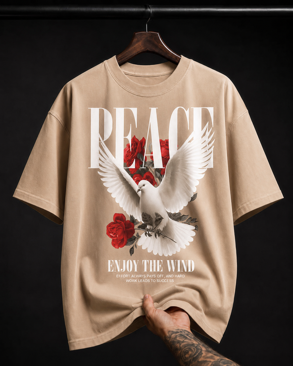 Peace Dove and Red Roses graphic T-shirt