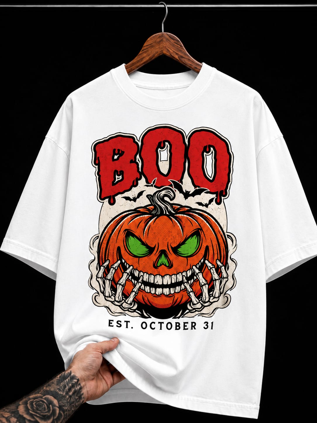 Boo Spooky Pumpkin and Skeleton graphic T-shirt