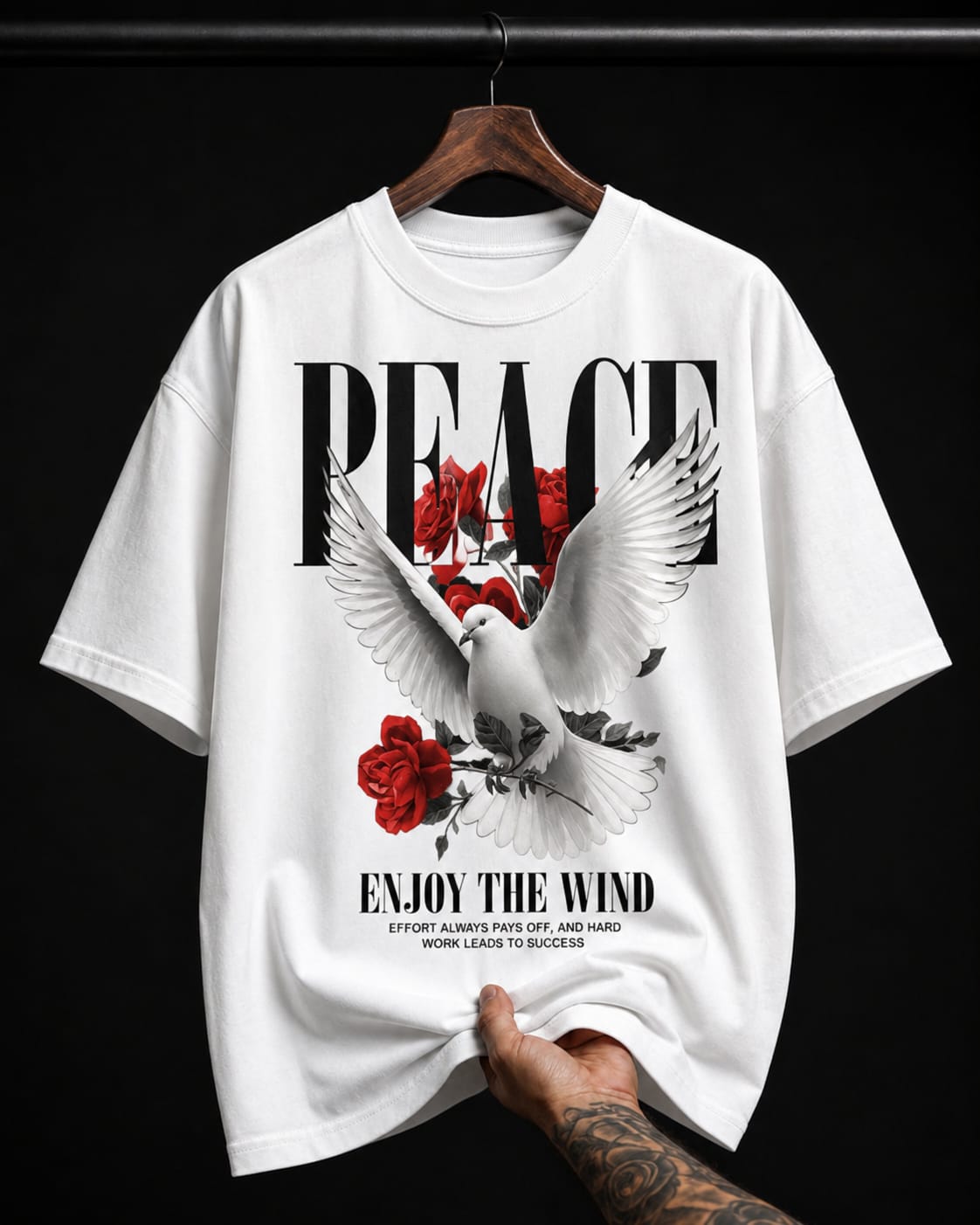 Peace Dove and Red Roses graphic T-shirt