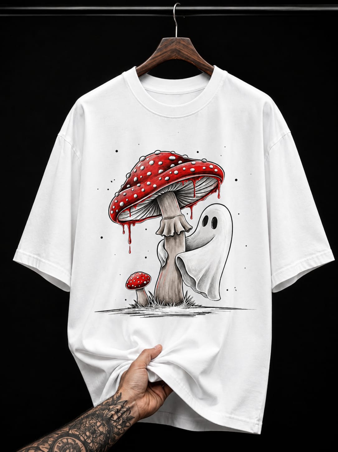 Spooky Mushroom and Ghost graphic T-shirt